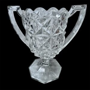 Vintage Monticello Glass Loving Cup Trophy Vase Starburst Pedestal Montecello
